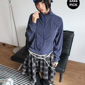 STRIPE HIGH NECK ZIP-UP (3color)