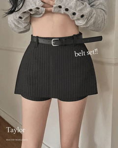 Taylor high-waist belt set, double-breasted pocket underwear, and striped mini skirt