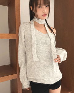 モルVネックルーズフィットロングニット