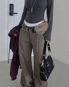 Punching mink fur layered belt