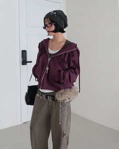 Ribbon Frill Hooded Zip-Up Jacket