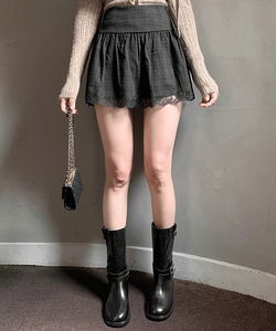 格紋蕾絲迷你短裙