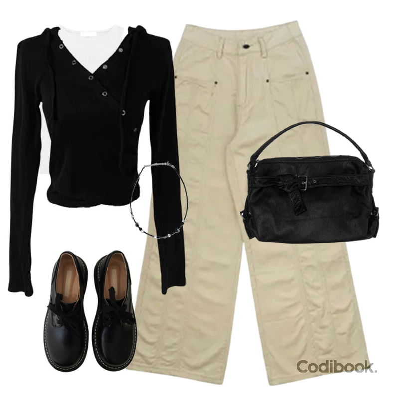 anyonemore 로브 나비 비즈 목걸이,AAKE BOLD STITCH LOAFER (3color),anyonemore 리텐 빈티지 크로스 숄더백 (3color)등을 매치한 코디