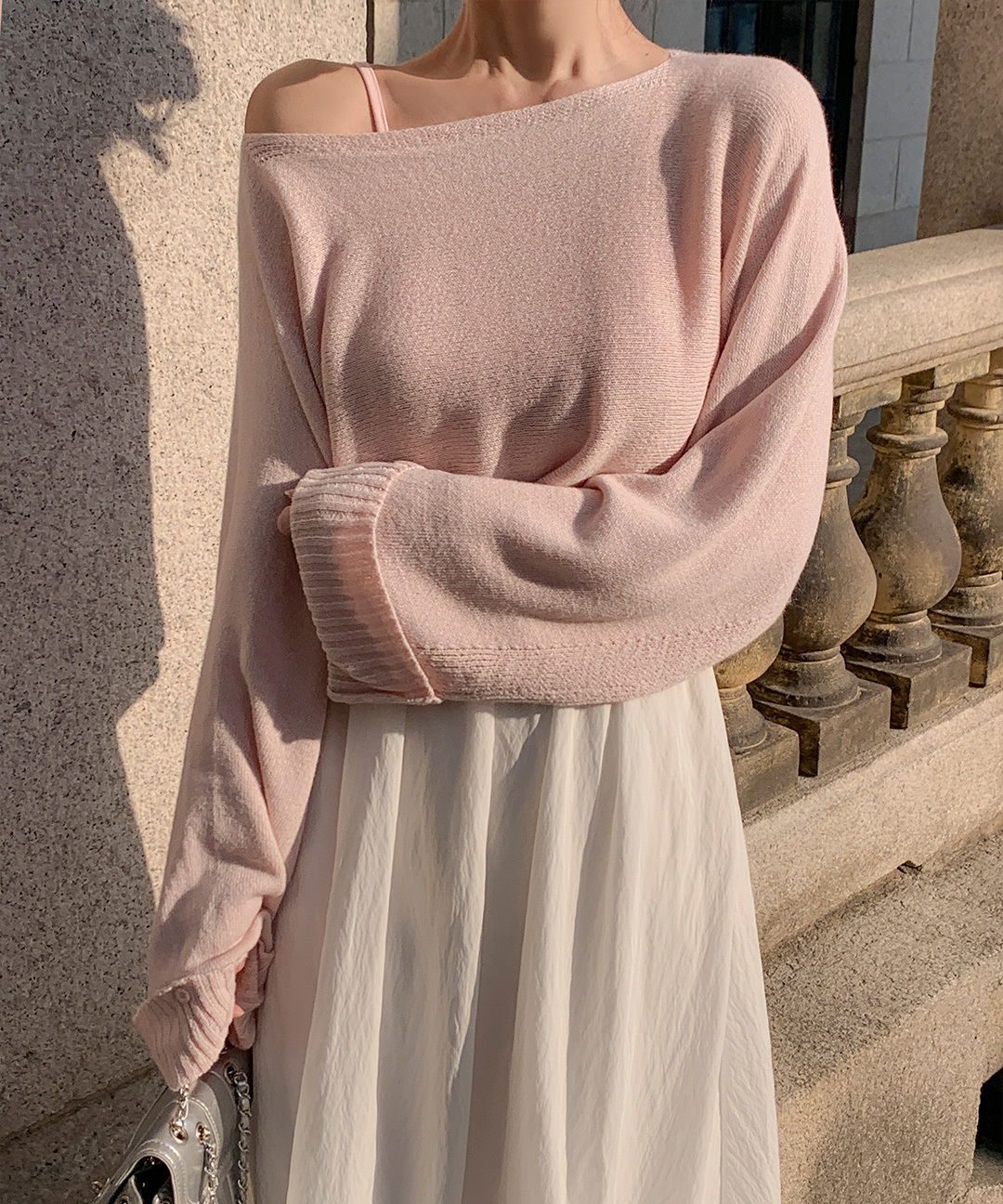 (니트+나시 세트) 헤디븐 보트넥 오프숄더 크롭 니트 + 나시 투피스 세트