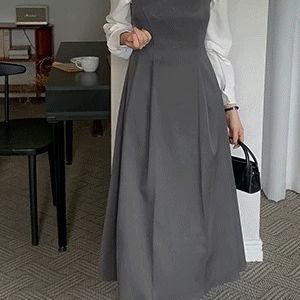 세렌느핀 스퀘어넥 핀턱 뷔스티에 롱 원피스