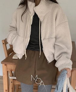 ATIEN 羊毛絨立領鬆緊外套