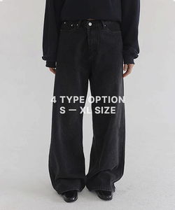 S-XL Pleat Washed Wide Denim Pants