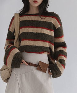 아벨라 울 라운드 스트라이프 니트