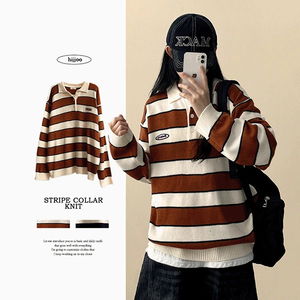 링브 패치자수 단가라 카라단추니트 (2color)