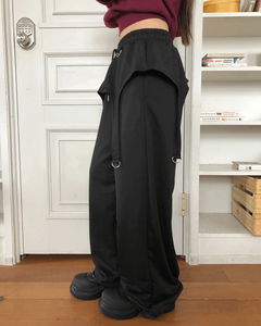 ヒラストラップバンディングレイヤード裏起毛トレーニングスカートパンツ