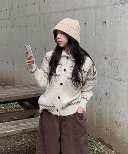 Poan Nordic Angora Collar Cardigan Knitwear