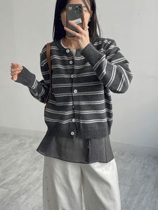 條紋短版針織外套