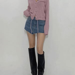 빈티지 유니크 워싱 기본 컷팅 데님 미니스커트(블랙,블루)