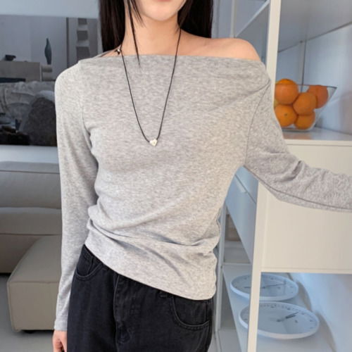 露肩修身長袖T恤 (當日出貨)
