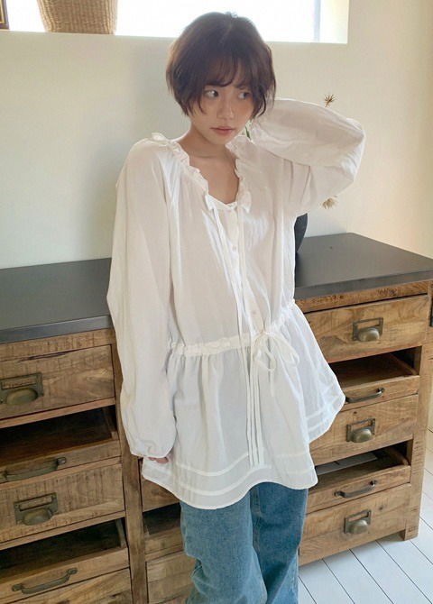 Frill Ribbon Dress Blouse 衬衫