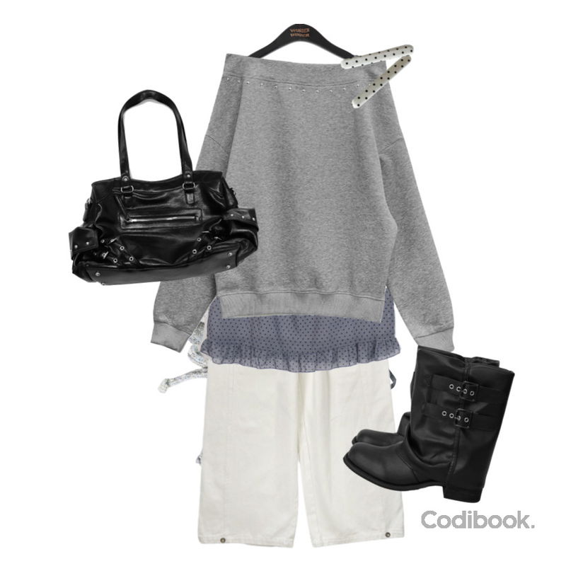 binary01 태그 니트 트루퍼햇,tipssy ) flower strap beanie (2color),wonderwonder 베루 도트 프릴 시스루 나시 레이어드 원피스등을 매치한 코디