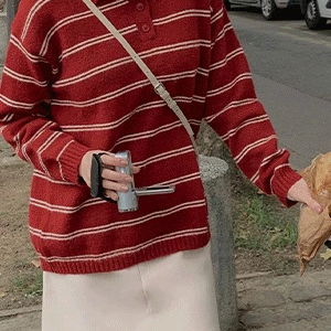 코지트빈 스트라이프 카라넥 니트