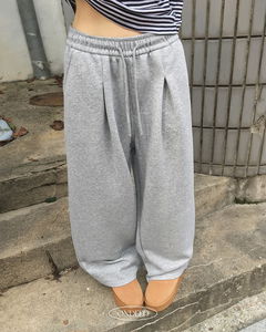 抽繩打褶鬆緊寬版長褲