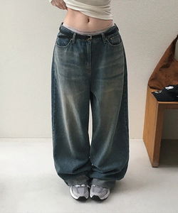 Lantische Cat Faded Wide Long Pants - 2 colors