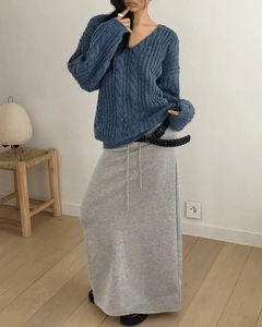 鬆緊帶綁帶褶摺長裙