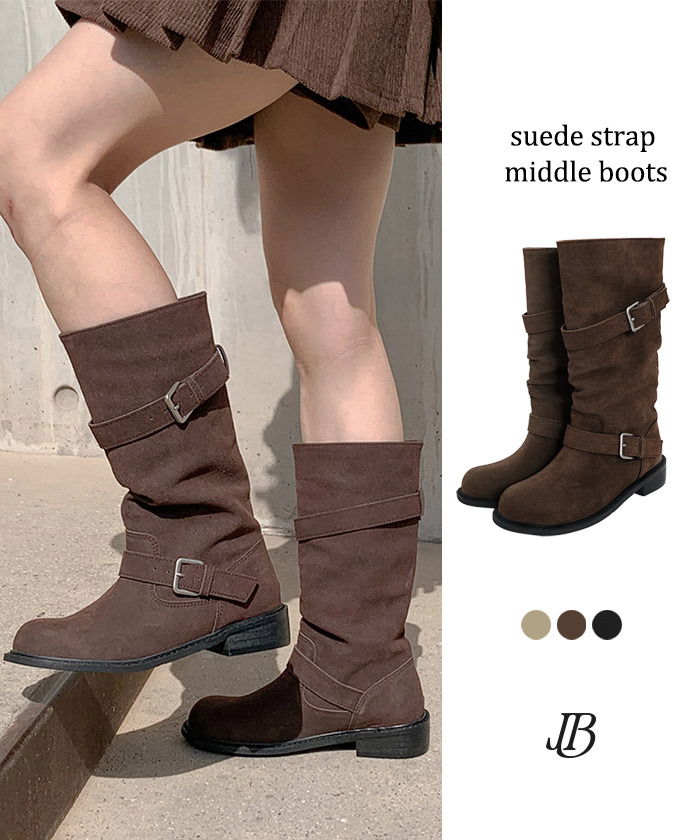 ダムスエードストラップミドルブーツ