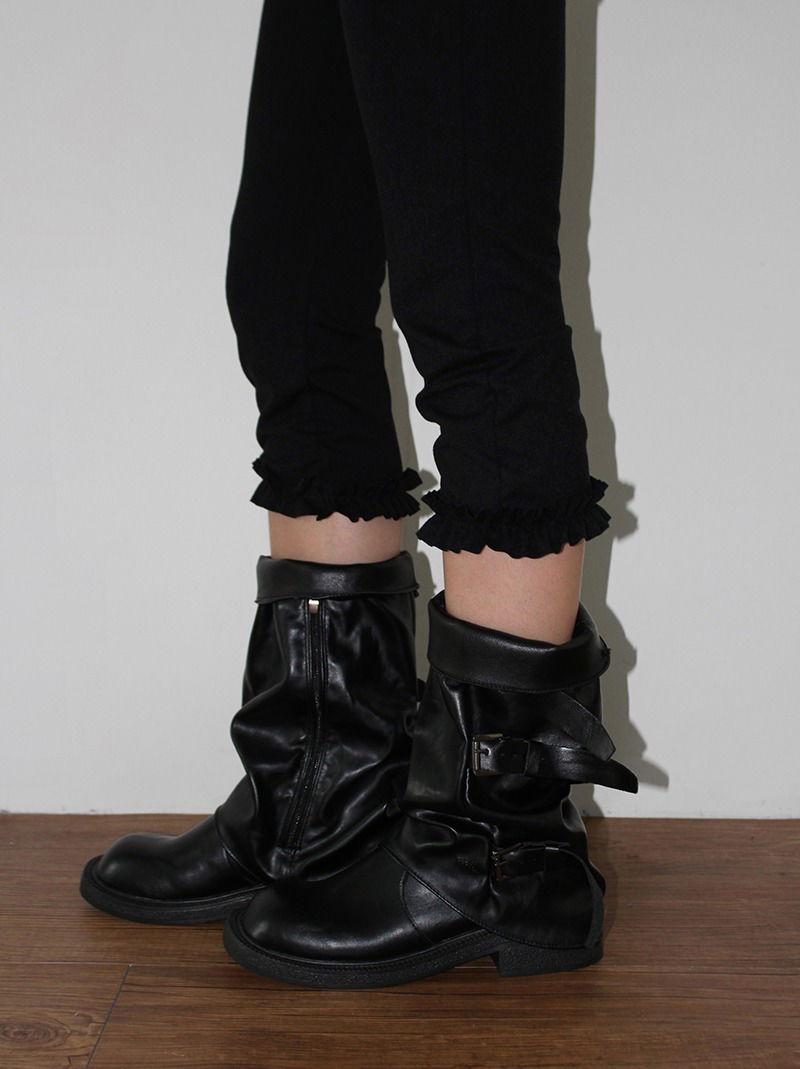 FRILL EDGE LEGGINGS (stripe / black)