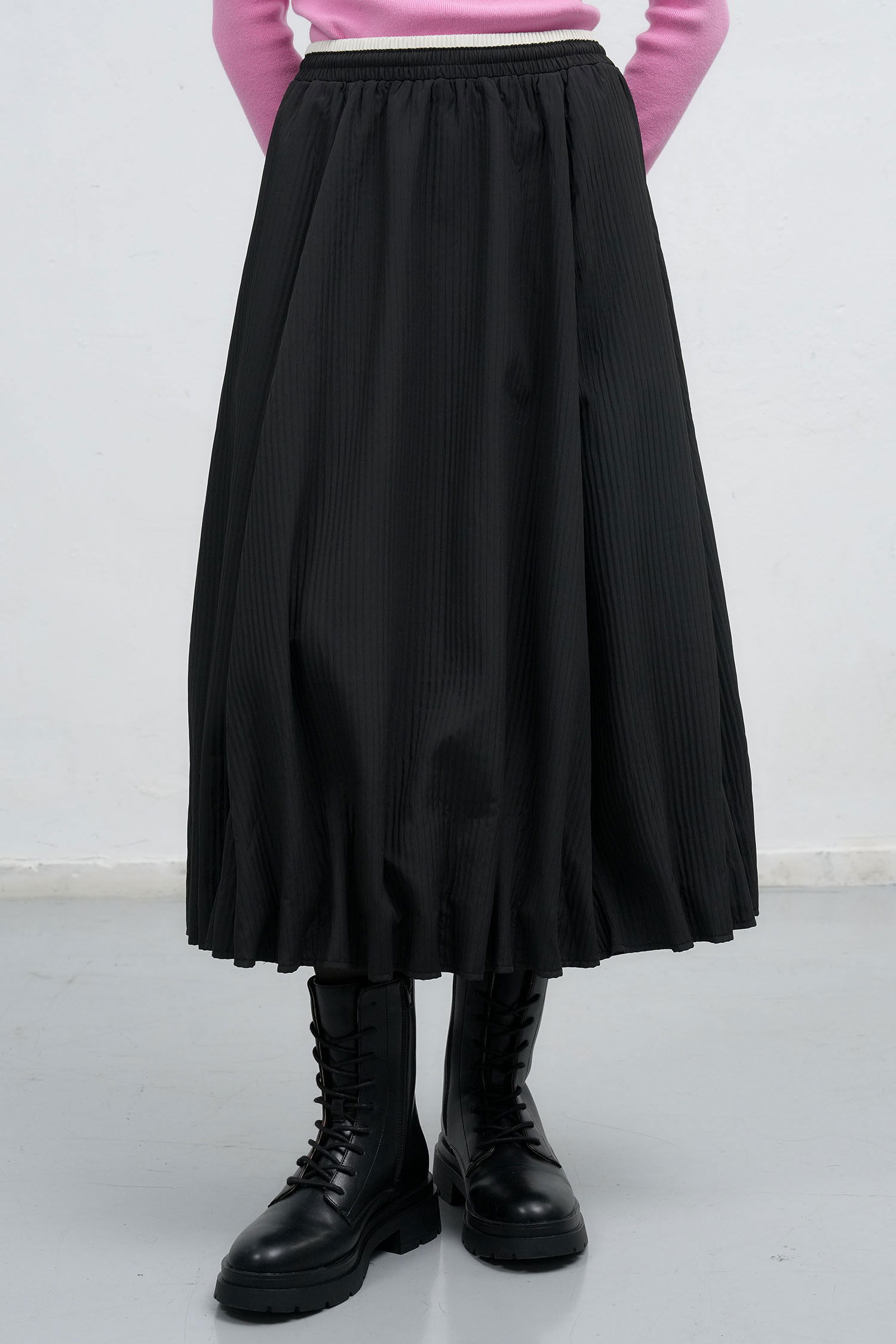 WOMAN 유니크 텍스처 벌룬 롱스커트