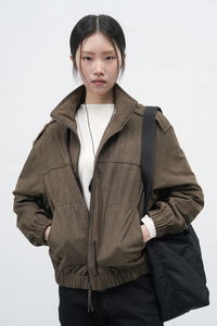 質感絨面藍色短版女裝外套