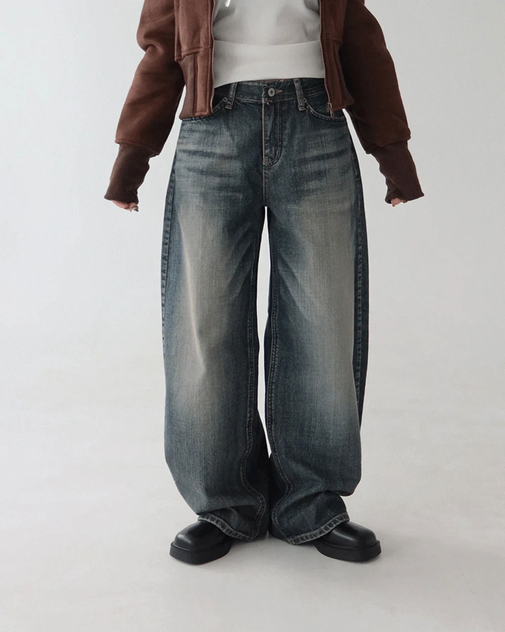 摩卡復古寬鬆長褲牛仔褲