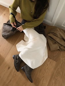 Kuing Ribbed Banding Knitwear Long Skirt