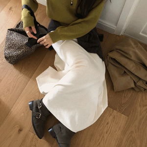 쿠잉 골지 밴딩 니트 롱스커트