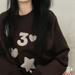 三點圖案圓領寬鬆落肩長袖衛衣