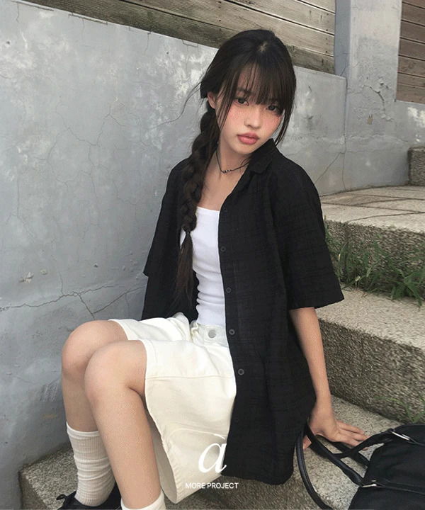 Maret Summer Linen Check Overfit Short Sleeve Shirt