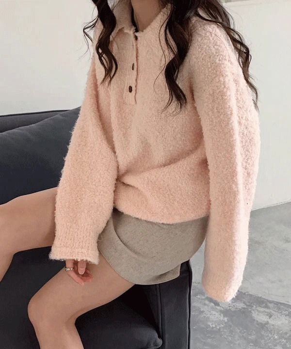 D76 Button Collar Knitwear Sweater