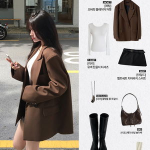 퍼팅 카라 뒷트임 블레이저 자켓(3color) - 자켓+티셔츠+스커트