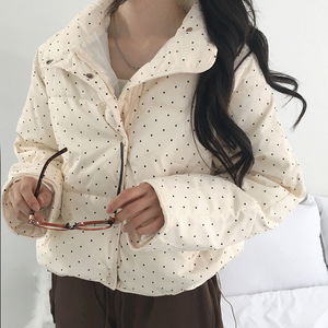 에피 도트 아방핏 하이넥 버튼 스트링 웰론 숏 패딩 점퍼