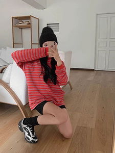 뉴엘 3단쭈리 스트라이프 T