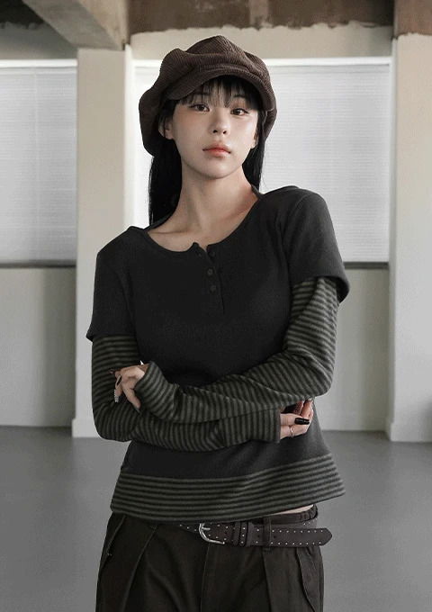 샤벤 스트라이프 레이어드 티셔츠