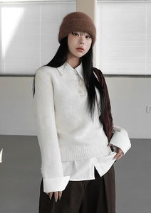 層次感襯衫領針織上衣