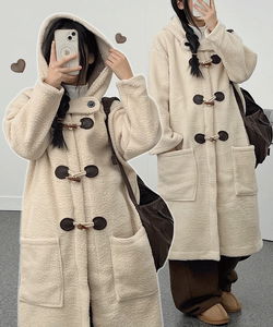 포근 더플 양털 후드 떡볶이 롱 코트