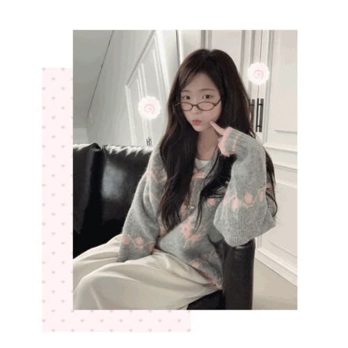 메티 떡볶이단추 아방핏 라운드카라 노르딕 패턴 니트 가디건 겨울아우터 아크릴니트