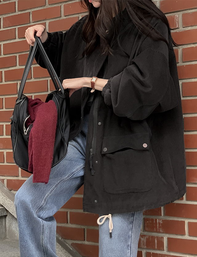 寬鬆燈芯絨半長版軍裝外套