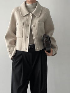 簡約手工羊毛短版皮夾克