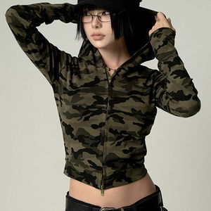 파모프 카모 절개 슬림 크롭 후드 집업 Camo Line Slim Crop Hoodie Zip-up