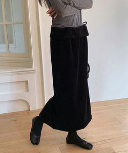 Robiton Velvet String Back Slit Long Skirt - 3 Colors