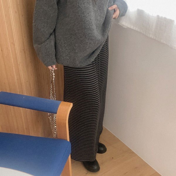 Kozela Striped Peach Fleece-lined Long Skirt