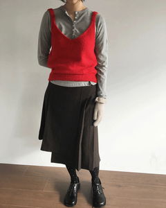 Vermel pleated midi skirt