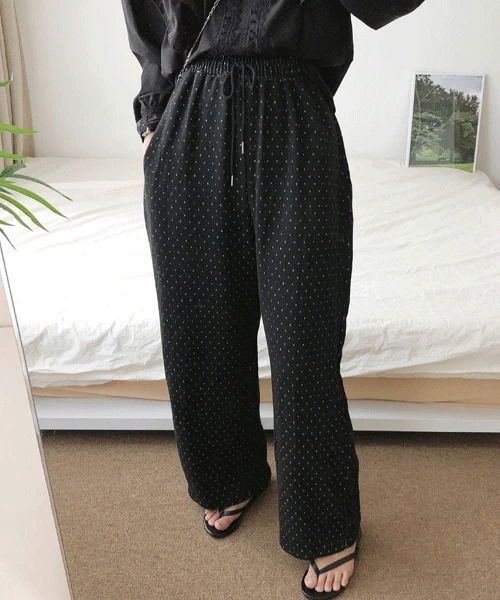 Malia Dot Pattern Point Cotton Wide Banding Pants 長褲