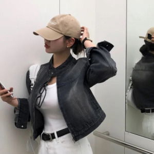 레이버 워싱 크롭 데님자켓