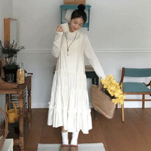 청순 프릴 원피스 (레이어드, 롱기장)